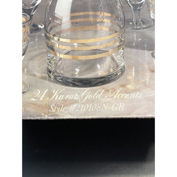 NOS Vtg Hand Made Crystal USSR 7pc Decanter Cordial Glasses 24k Gold Accent IOB - Picture 12 of 12